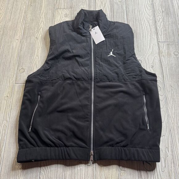 Nike Air Jordan Essentials Fleece Vest Mens L Black Jumpman Logo Zip New - Picture 1 of 11